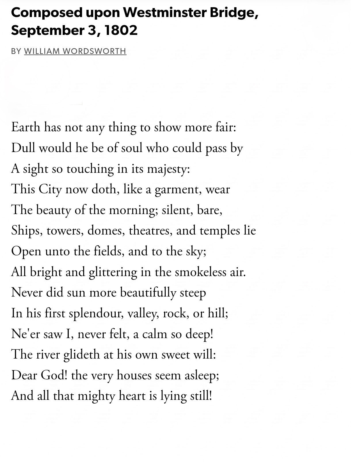 Composed upon Westminster bridge by William Wordsworth